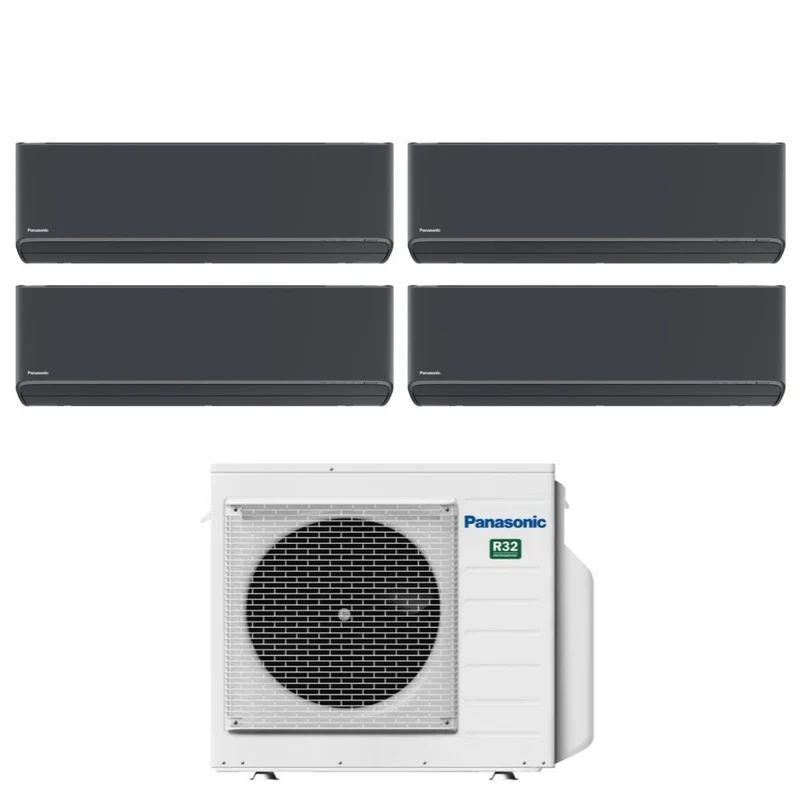 Panasonic Quadri Split Inverter-Klimaanlage Etherea Dark Series 7+7+9+9 mit CU-4Z68TBE R-32 integriertem WLAN, Farbe Graphitgrau 7000+7000+9000+9000