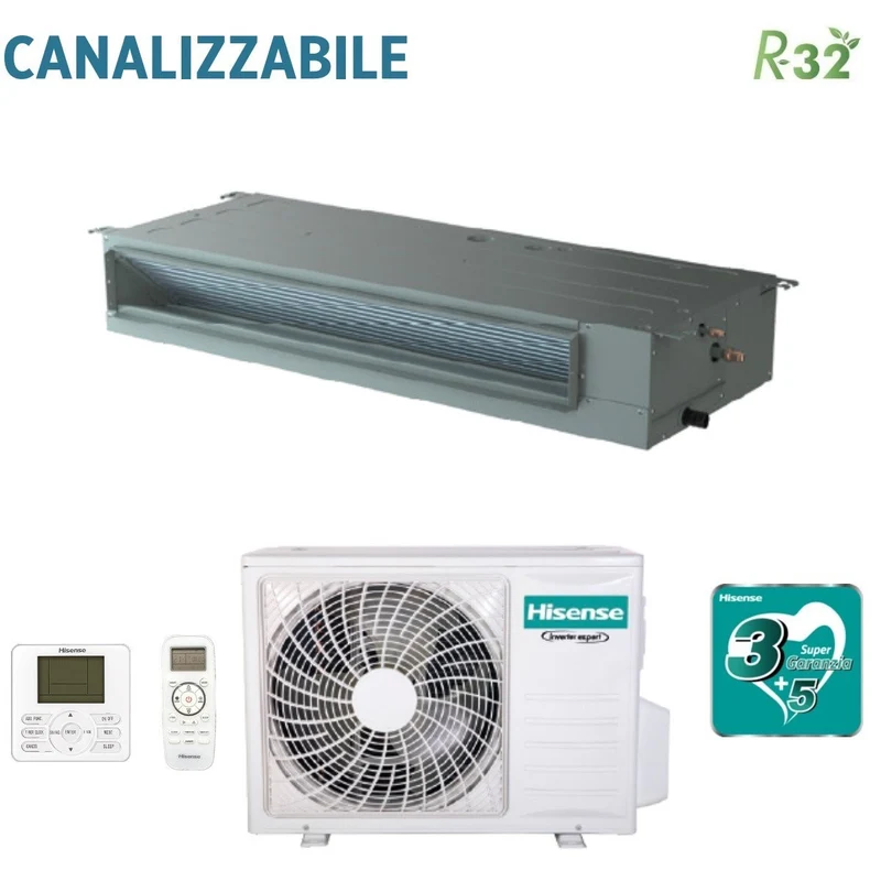 Hisense Inverter-Kanal-Klimaanlage 24.000 BTU AUD71UX4SLL3 + AUW71U4RF4 R-32 mit Standard- und Kabelfernbedienung