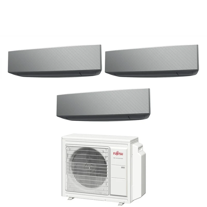 Fujitsu Trial Split Inverter Air Conditioning KE SILVER Serie 9+9+9 mit AOYG24KBTA3 R-32 WI-Fi optional 9000+9000+9000 Silberfarbe