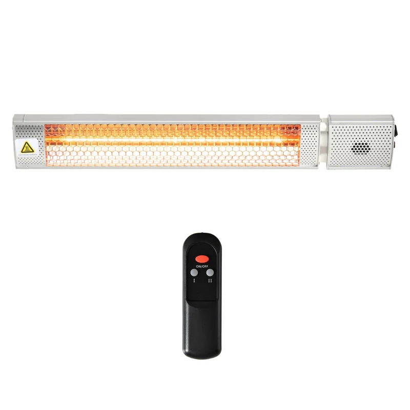 EASYCOMFORT Stufa da Esterno Elettrica 1000W/2000W, Pannello Riscaldante a Parete con Telecomando, in Alluminio, 67.5x10.5x7cm - Grigio