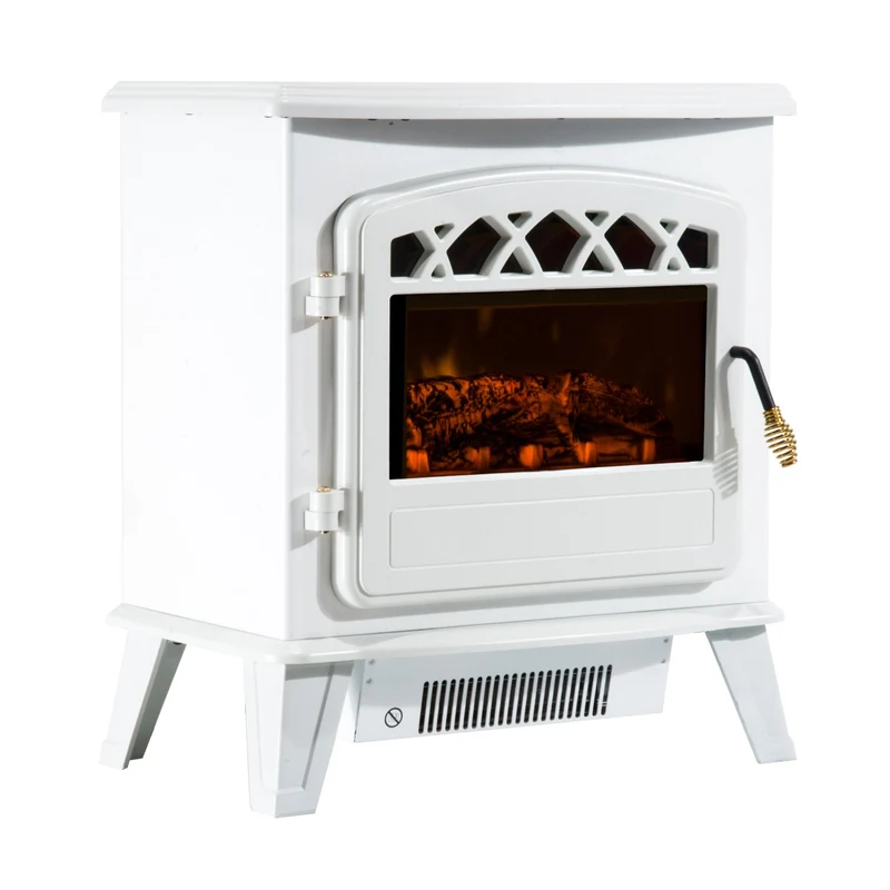 EASYCOMFORT Camino Elettrico da Terra con Effetto Fiamma Regolabile 1800W, Bianco, 51x31x56cm