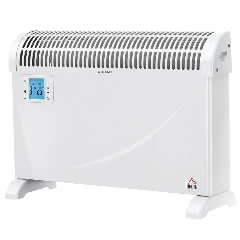 Easycomfort Stufa Elettrica da Parete e da Appoggio con Temperatura Regolabile e Timer, in Metallo e Plastica, 58.5x20x43 cm, Bianco