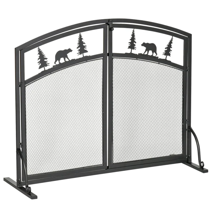 Easycomfort Parascintille per Camino in Metallo con 2 Porte e Decorazioni Natalizie, 99x35x80 cm, Nero