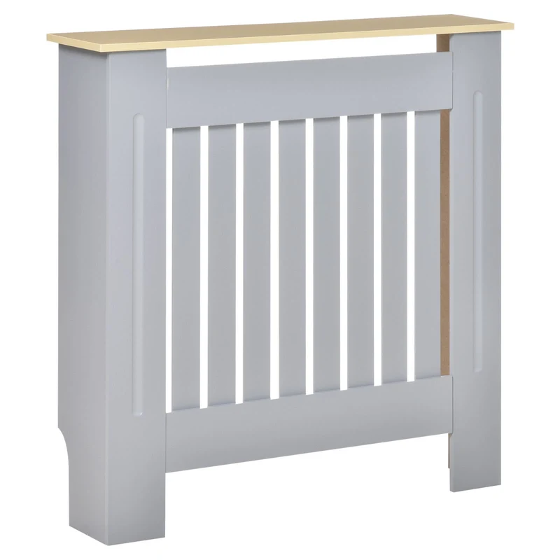 EASYCOMFORT Mobile Copricalorifero in MDF e Legno Truciolare, Design a Doghe con Mensola Superiore, 78x19x83cm, Grigio