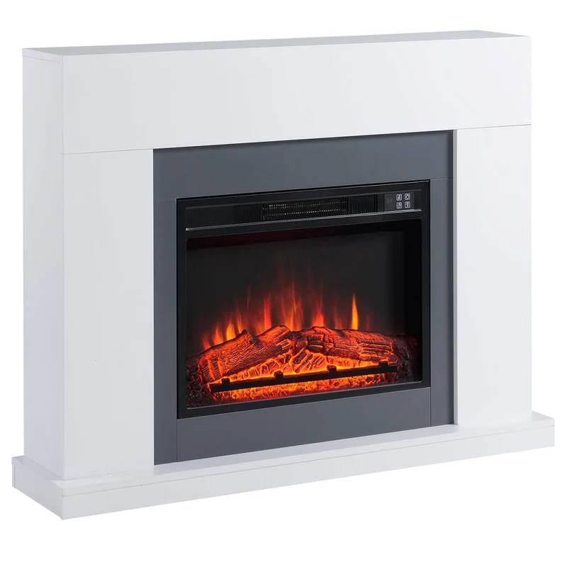 EASYCOMFORT Camino Elettrico a Parete con LED Effetto Fiamma e Timer, Copertura 37m², 2000W - Bianco