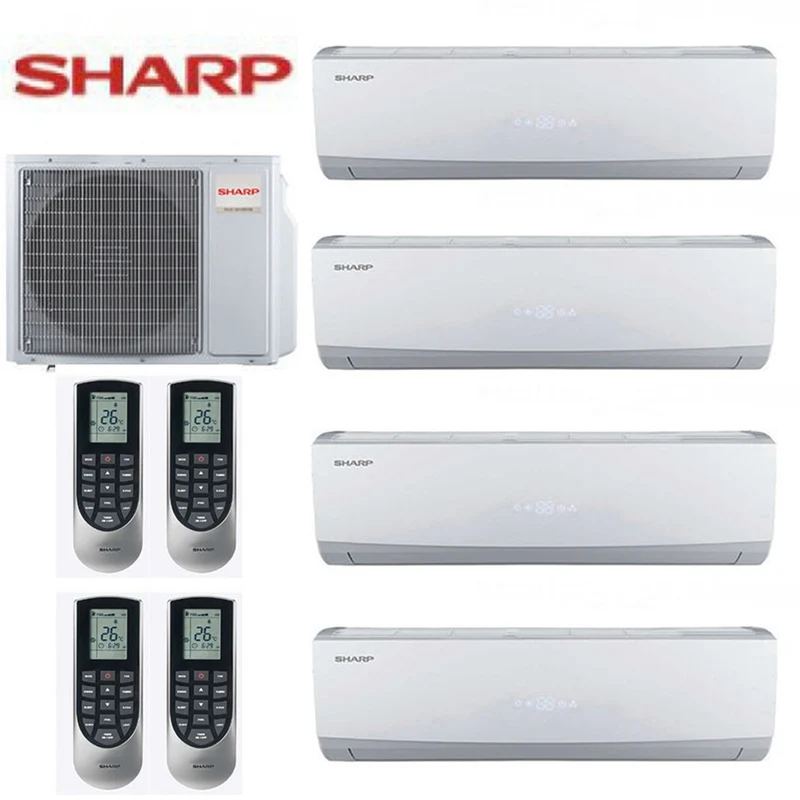 SHARP KLIMAANLAGE SPLIT INVERTER PANELS SMILE CURVE SSR 12+12+12+12 Serie mit AE-X4M36SR