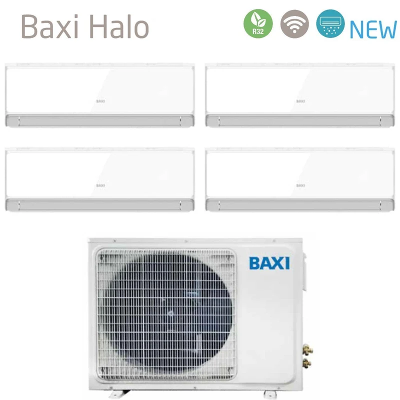 Baxi Quadri Split Inverter-Klimaanlage Serie HALO WHITE 9+12+12+12 mit LSGT100-4M R-32 integriertem WLAN 9000+12000+12000+12000