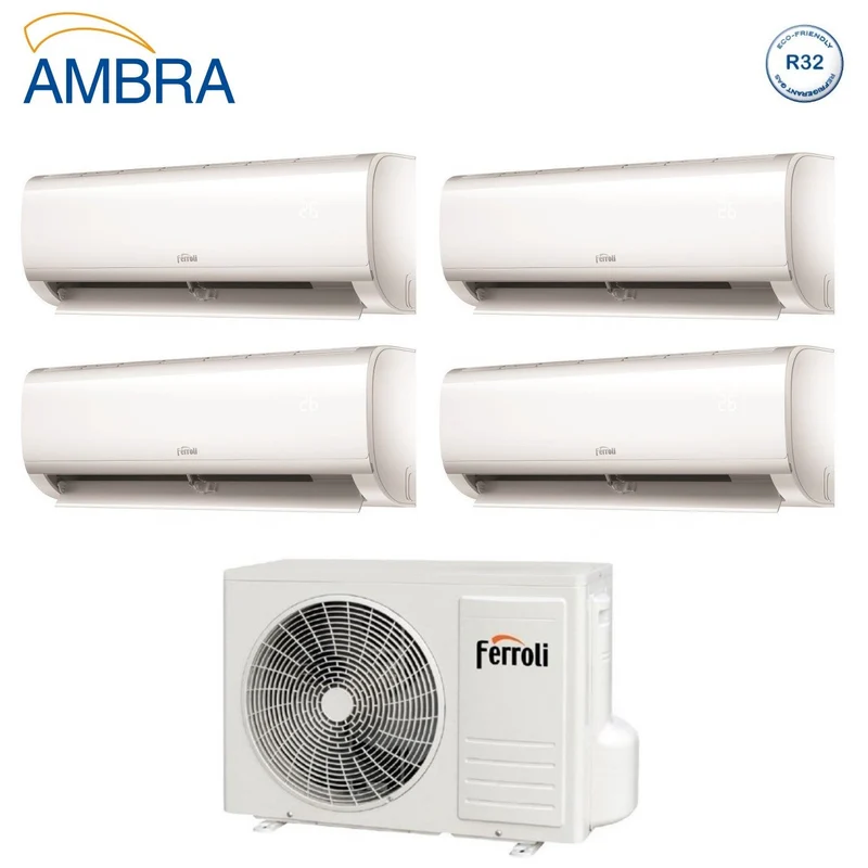 Ferroli Quadri Split Inverter-Klimaanlage AMBRA M Serie 7+9+9+12 mit 28-4 R-32 integriertem WLAN 7000+9000+9000+12000 – Neu