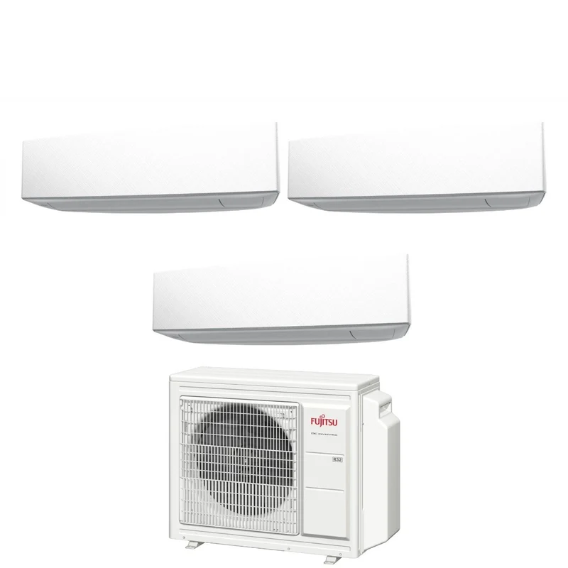 Fujitsu Trial Split Inverter-Klimaanlage KE WHITE Serie 7+7+9 mit AOYG24KBTA3 R-32 integriertem WLAN 7000+7000+9000 Weiße Farbe