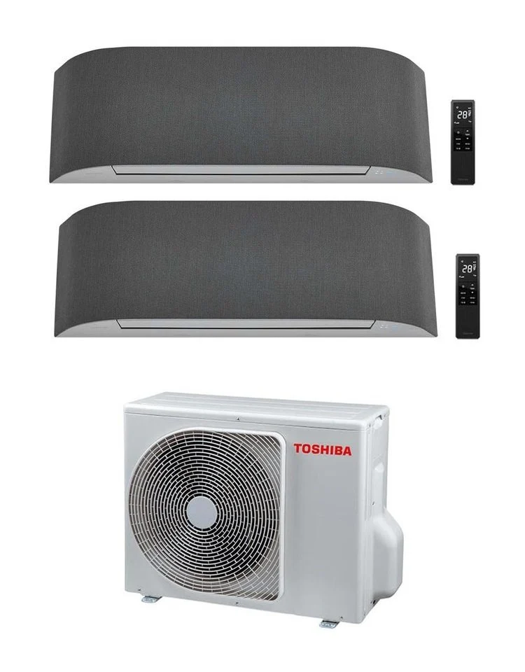 Toshiba Dual-Split-Inverter-Klimaanlage HAORI Serie 13000+13000 (12000+12000) mit integriertem WLAN RAS-2M18U2AVG-E, Hellgrau/Dunkelgrau, 13+13 (12+12) – NEU Hellgrau