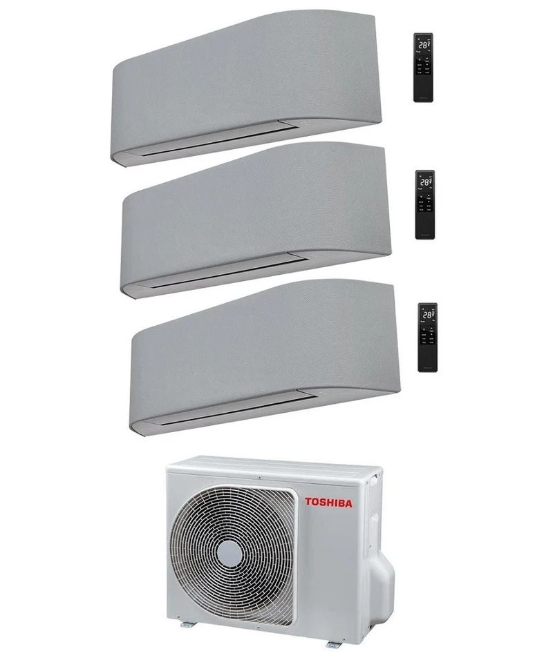 Toshiba Trial Split-Inverter-Klimaanlage HAORI Serie 10000+10000+16000 (9000+9000+15000) mit integriertem WLAN (RAS3M26S3AV-E), Hellgrau/Dunkelgrau, 10+10+16 (9+9+15) – NEU Dunkelgrau