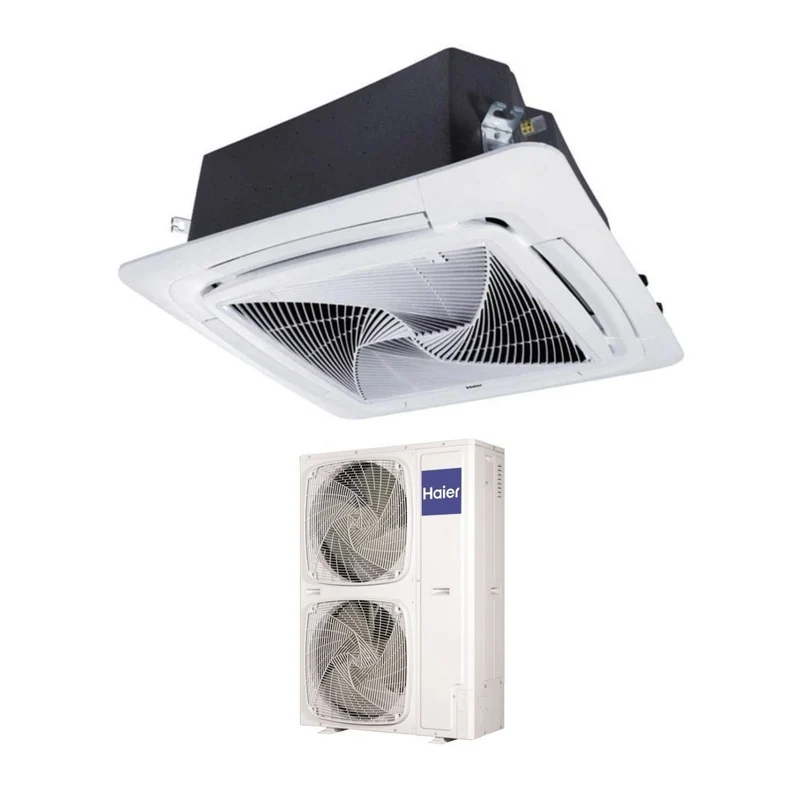 Haier-Klimaanlage, Kassette, 90 x 90, runder Durchfluss, 60.000 Btu, ABH160K1ERG, dreiphasig, R-32, WLAN, optional ohne Sensorpanel im Lieferumfang enthalten, kabelgebundene Haier YR-E16B-Steuerung