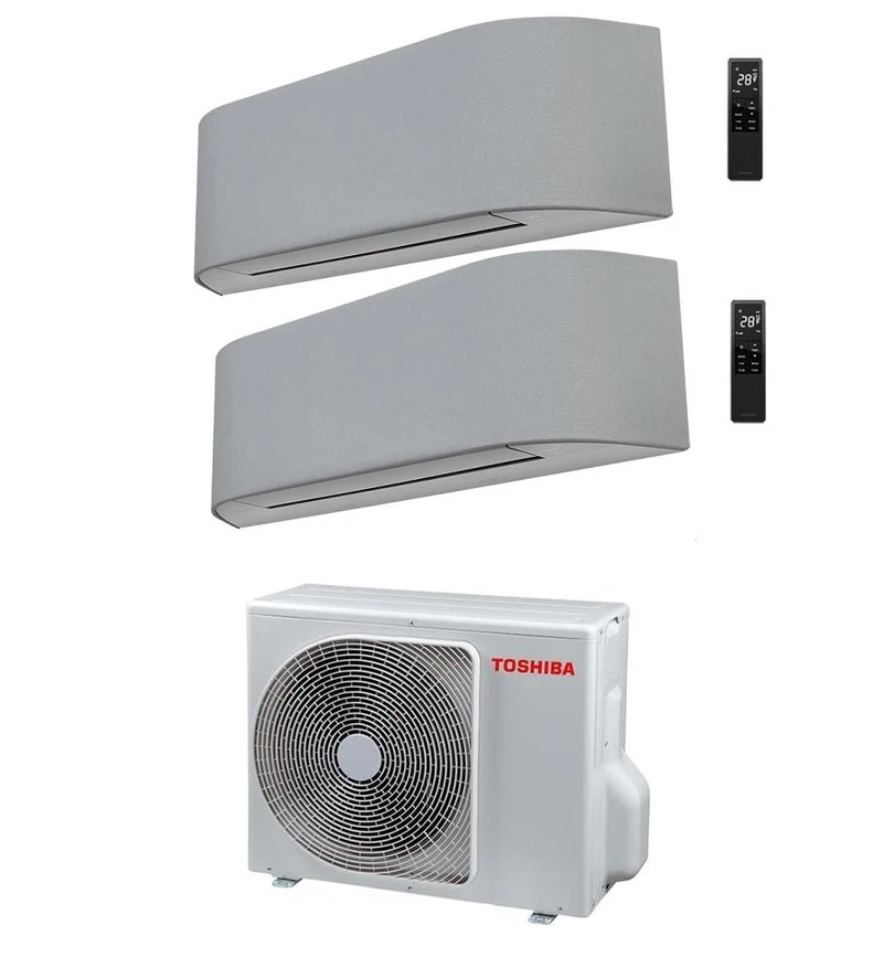 Toshiba Dual-Split-Inverter-Klimaanlage HAORI Serie 13000+16000 (12000+15000) mit integriertem WLAN RAS-2M18U2AVG-E, Hellgrau/Dunkelgrau, 13+16 (12+15) – NEU Dunkelgrau