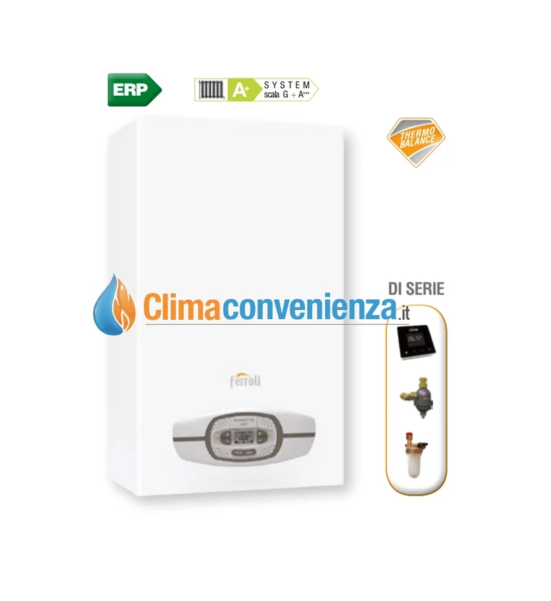 Caldaia Ferroli Bluehelix TOP RRT 28C a condensazione Metano o Gpl Completa di Kit Scarico Fumi Comando Remoto Defangatore e Dosatore DI SERIE 0T3F2XWA - NOVITA'