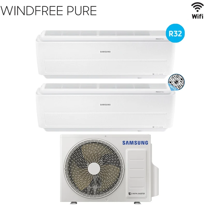 Samsung Dual Split Inverter Klimaanlage WINDFREE PURE 9+12 Serie mit AJ050NCJ R-32 integriertem Wi-Fi 9000+12000