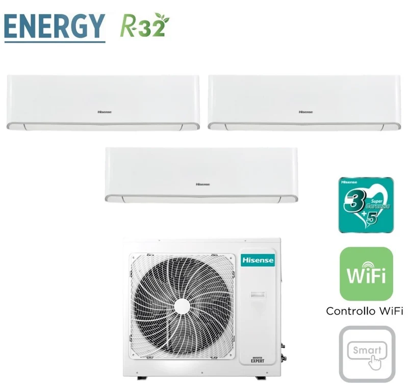 Klimaanlage Hisense Trial-Split Inverter Serie ENERGY 9+9+9 mit 4AMW81U4RRA R-32 WLAN integriert 9000+9000+9000