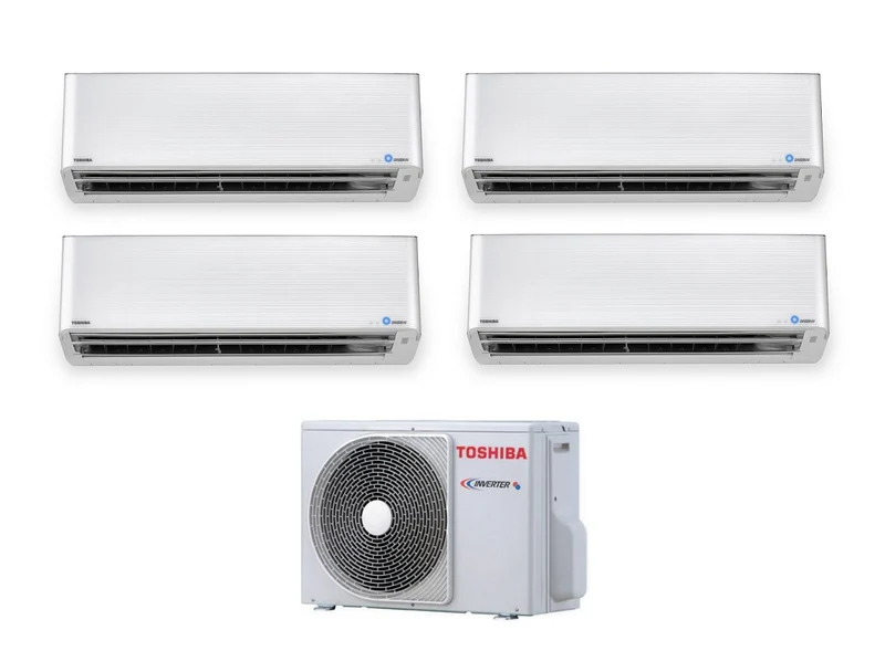 Quadri Split-Inverter-Panel-Klimaanlage TOSHIBA SUPER-Serie DAISEIKAI 9 NATUR 32 R-32 10000+10000+10000+13000 mit RAS-4M27U2AVG-E 10+10+10+13 WLAN optional – NEU