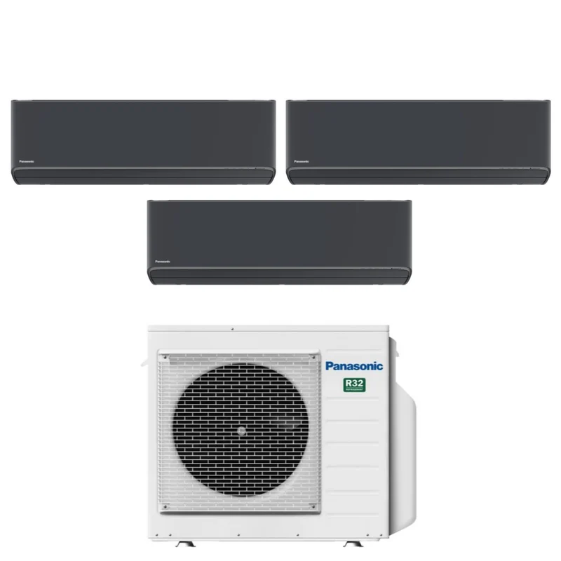 Panasonic Trial Split Inverter-Klimaanlage Etherea Dark Series 7+7+7 mit CU-3Z52TBE R-32 integriertem WLAN, Farbe Graphitgrau 7000+7000+7000