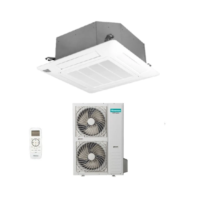 Hisense Kassetten-Klimaanlage 48000 Btu AUC140UR4RHB4 Dreiphasen-R-32-WLAN optional mit Fernbedienung und Bedienfeld im Lieferumfang enthalten – Neu