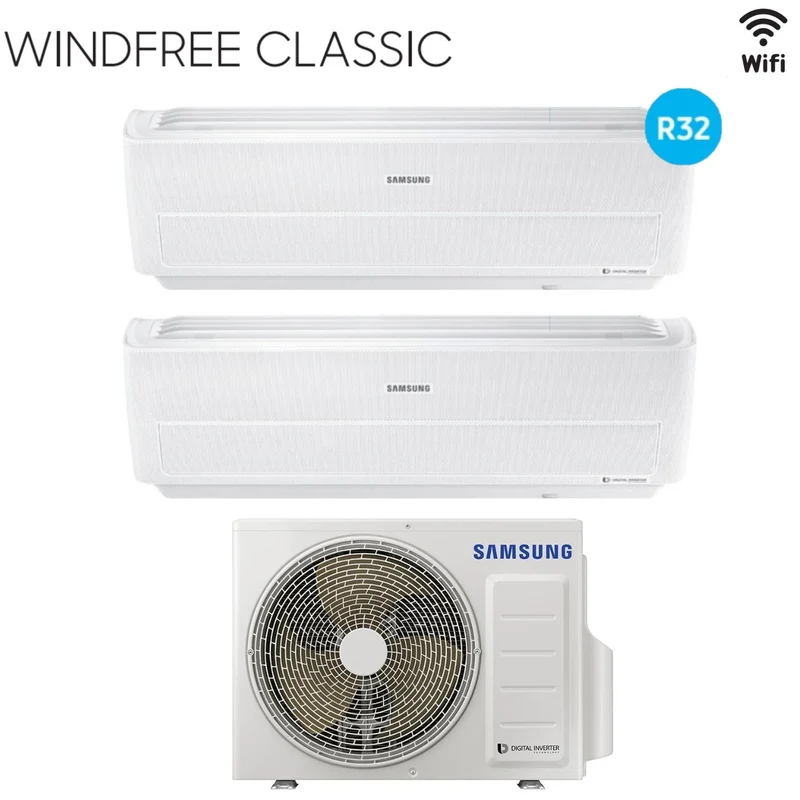 Samsung Dual Split Inverter Klimaanlage WINDFREE CLASSIC 9+9 Serie mit AJ050NCJ R-32 integriertem Wi-Fi 9000+9000