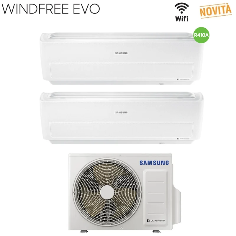 Samsung Dual Split Inverter Klimaanlage WINDFREE EVO 7+7 Serie mit AJ040MCJ2EH R-410 integriertem Wi-Fi 7000+7000 – Neu 2019