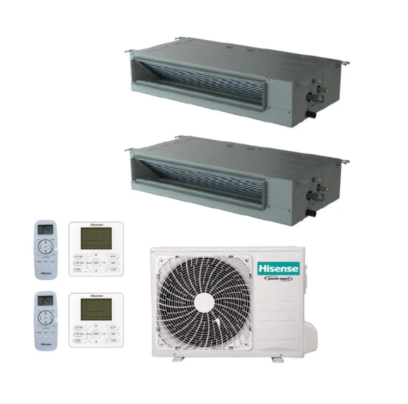 Hisense Dual Split Inverter Kanal-Klimaanlage 9+9 mit 2AMW50U4RXA R-32 Wi-Fi Optional 9000+9000 Mit Standard- und Kabelfernbedienung inklusive - Neu