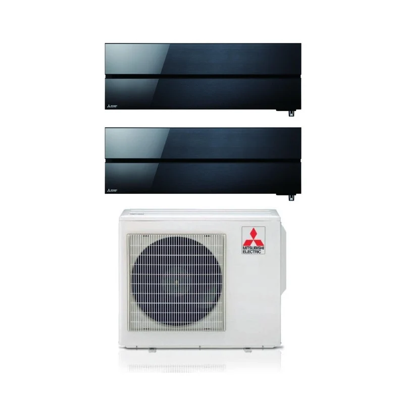 Mitsubishi Electric Dual-Split-Inverter-Klimaanlage, Kirigamine-Stil, MSZ-LN 12+18-Serie mit MXZ-3F68VF, Onyx Black R-32, integriertes WLAN, schwarze Farbe 12000+18000