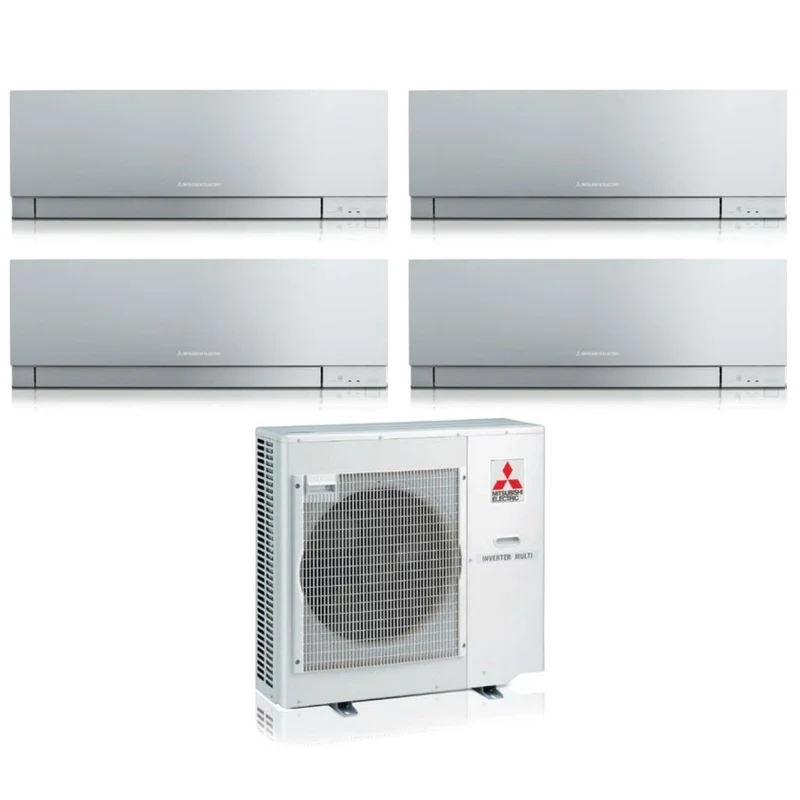 Quadri Split-Inverter-Panels für Klimaanlagen von Mitsubishi Electric, KIRIGAMINE ZEN SILVER, Serie MSZ-EF 7+7+18+18 mit integriertem WLAN MXZ-4F80VF R-32, silberne Farbe 7000+7000+18000+18000