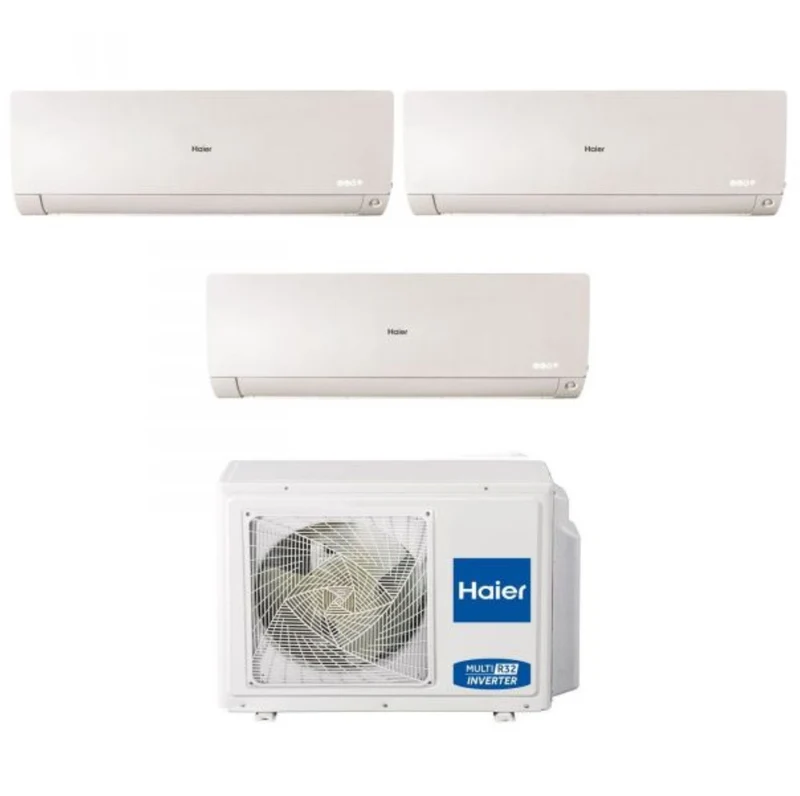 Haier Trial Split Inverter-Klimaanlage FLEXIS PLUS WHITE Serie 7+7+18 mit 3U70S2SR3FA R-32 integriertem WLAN, weiße Farbe 7000+7000+18000