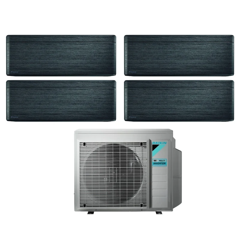 Daikin Bluevolution Quadri Split-Inverter-Panels für Klimaanlagen, stilvolles echtes Blackwood, Serie 9+9+9+12 mit 4MXM80N R-32, integriertem WLAN, 9000+9000+9000+12000, schwarze Holzfarbe – italienische Garantie