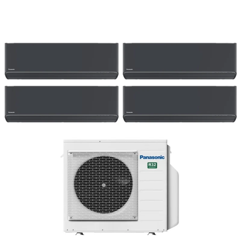 Panasonic Quadri Split Inverter-Klimaanlage Etherea Dark Series 7+7+7+7 mit CU-4Z68TBE R-32 integriertem WLAN, Farbe Graphitgrau 7000+7000+7000+7000