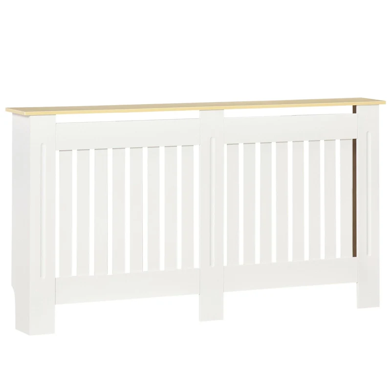 EASYCOMFORT Mobile Copricaloriferi in Legno Truciolare e MDF, Pannello a Doghe e Mensola Superiore - Bianco