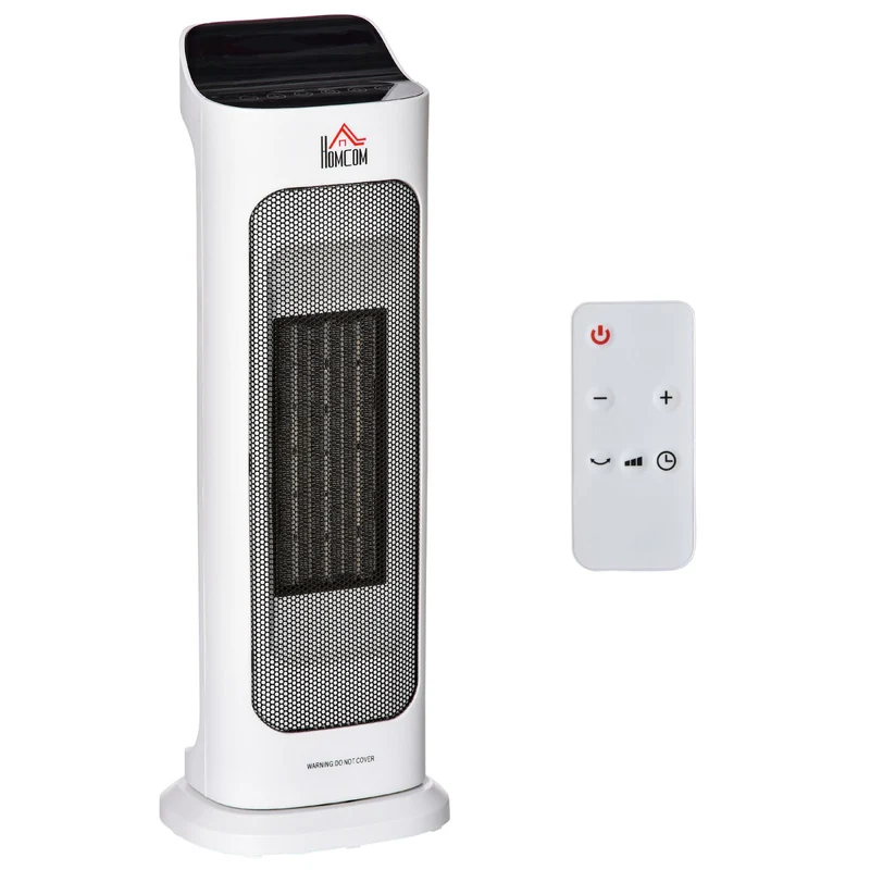 Easycomfort Stufetta Elettrica Oscillante con Telecomando, Temperatura Regolabile e Timer, Potenza 1000W/2000W, 17.6x13.7x50cm, Bianco