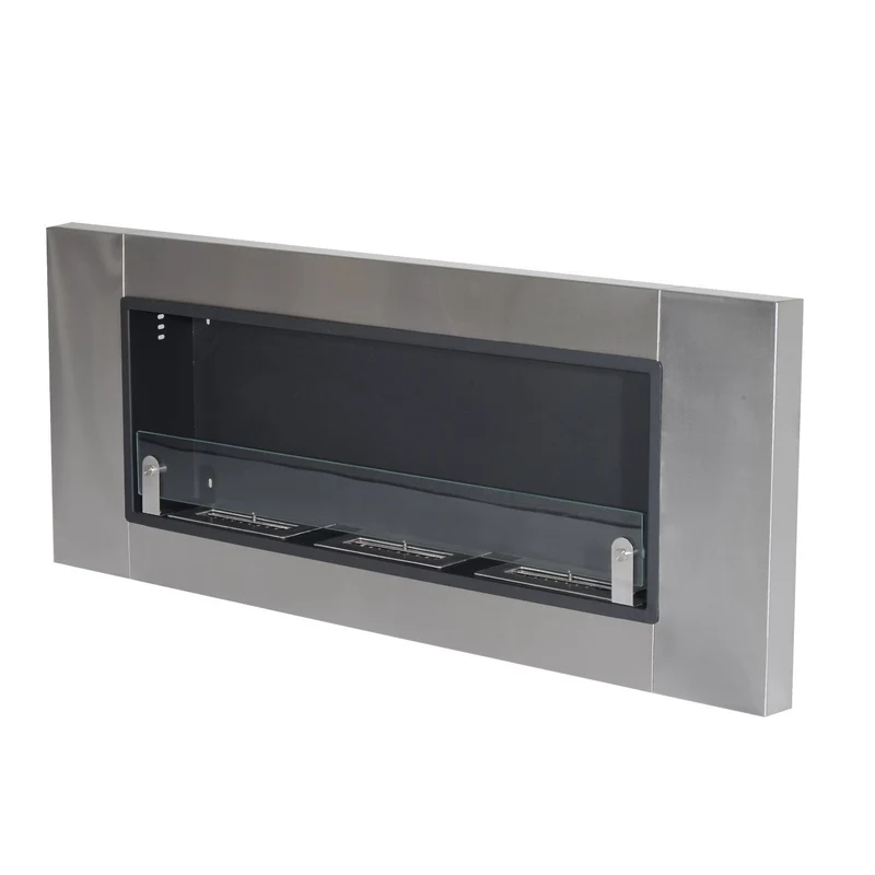 EasyComfort Caminetto a Bioetanolo da Parete in Acciaio Inossidabile Inodore con 3 Serbatoi 1.5LT, 136 x 14 x 54cm, Argento e Nero