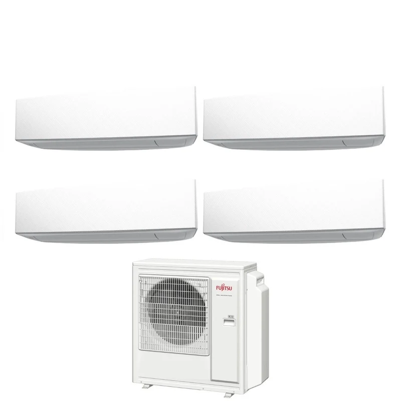 Fujitsu Quadri Split Inverter-Klimaanlage KE WHITE Serie 9+9+14+14 mit AOYG30KBTA4 R-32 integriertem WLAN 9000+9000+14000+14000 weiße Farbe