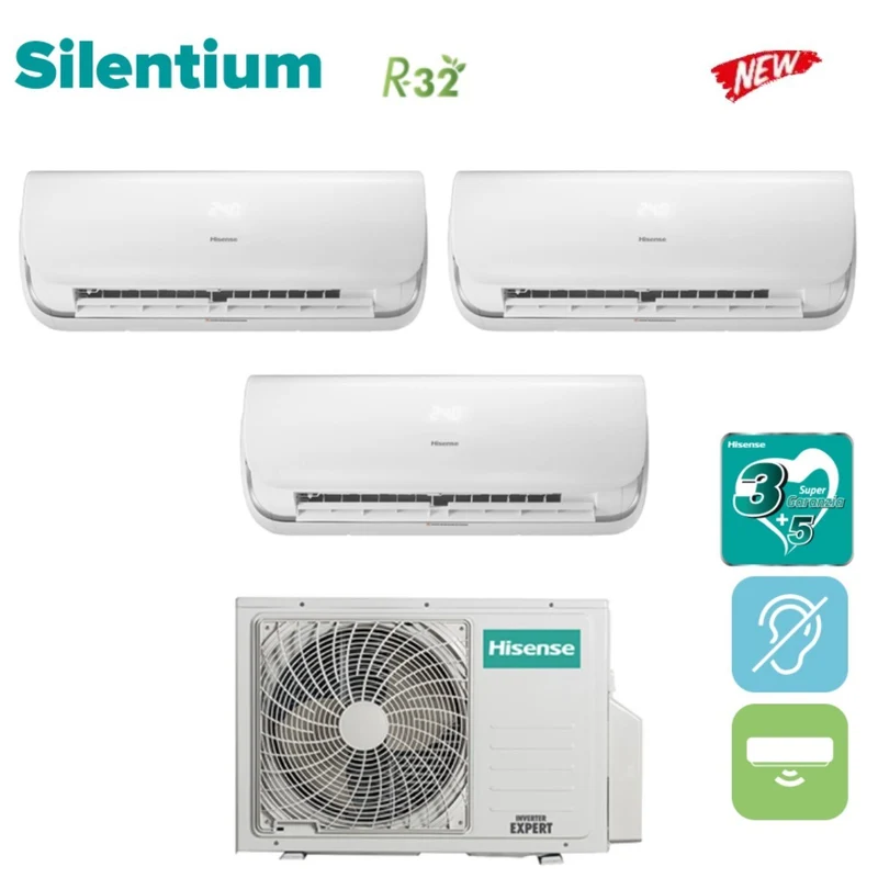 Klimaanlage Hisense Trial-Split Inverter Serie SILENTIUM 12+12+12 mit 3AMW72U4RFA R-32 WLAN integriert 12000+12000+12000 - New