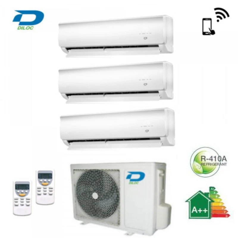 DILOC TRIAL SPLIT INVERTER KLIMAANLAGE WALL 9+9+12 Serie mit WALL-OUT300 Wi-Fi 9000+9000+12000