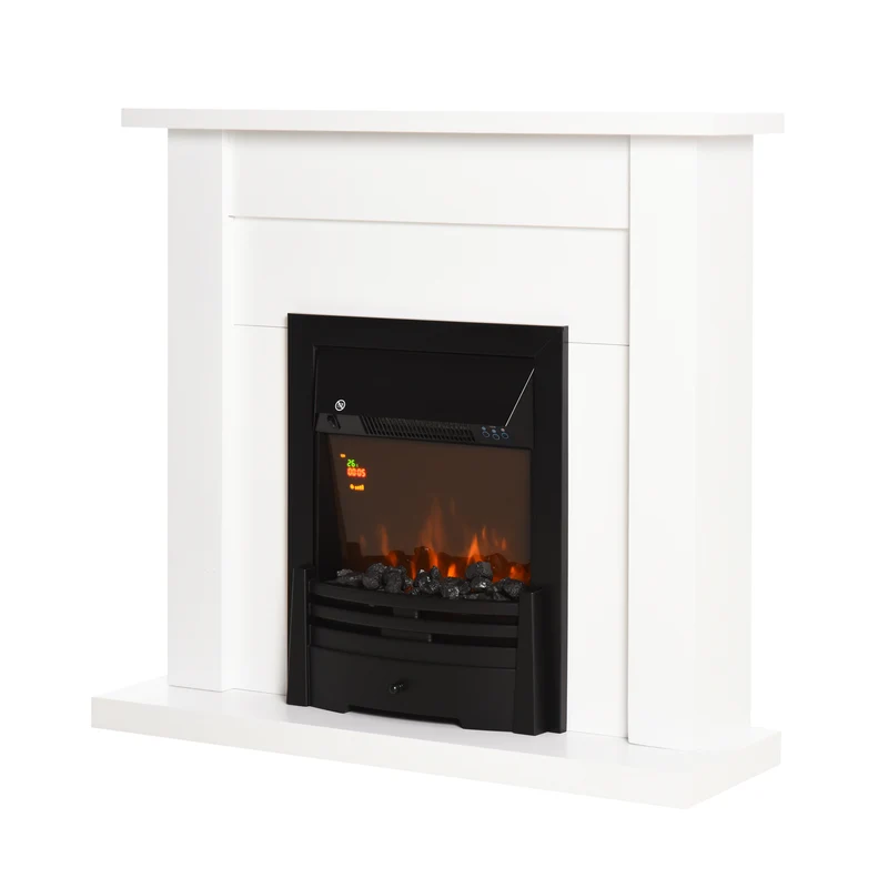 EASYCOMFORT Camino Elettrico 1000/2000W Effetto Fiamma con LED a 5 Livelli e Telecomando Bianco