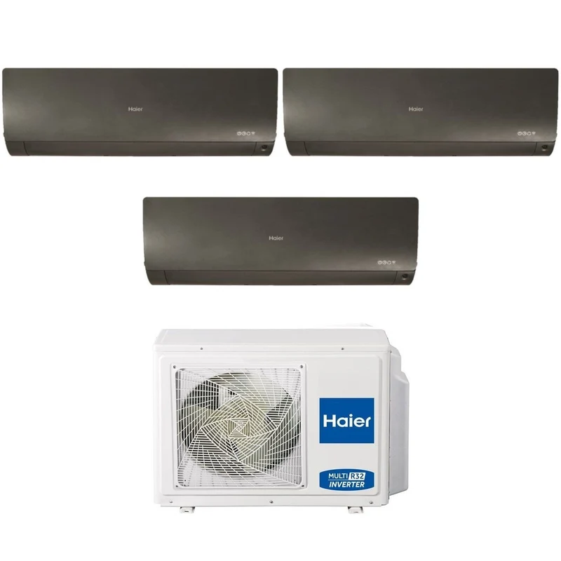 Haier Trial Split Inverter-Klimaanlage FLEXIS PLUS BLACK Serie 7+9+18 mit 3U70S2SR3FA R-32 integriertem WLAN, schwarze Farbe 7000+9000+18000