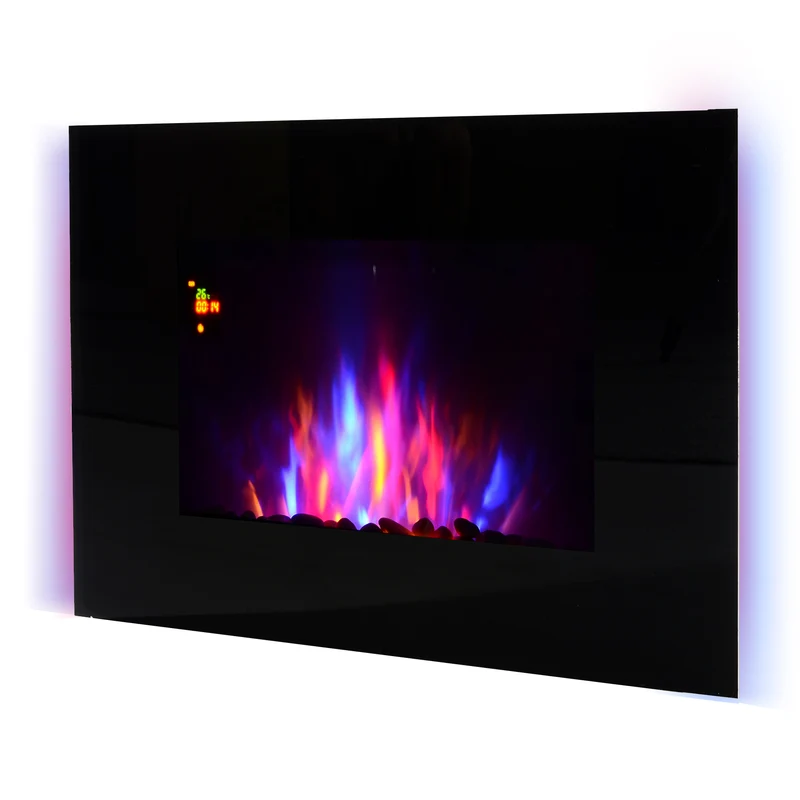 EasyComfort Camino Elettrico da Parete Potenza 1000W/2000W Effetto Fiamma 7 Colori con Telecomando 90 × 9.5 × 56cm