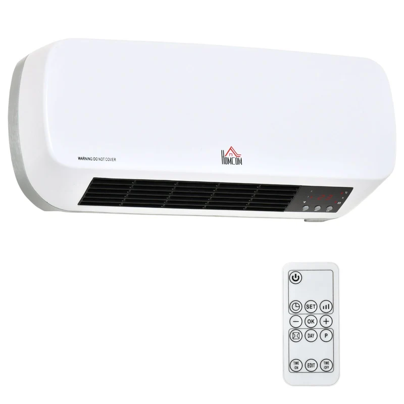 EASYCOMFORT Stufa Elettrica da Parete con Telecomando, Temperatura Regolabile e Timer 12 Ore, Potenza 1000W/2000W, 45x18.6x11.5cm, Bianco