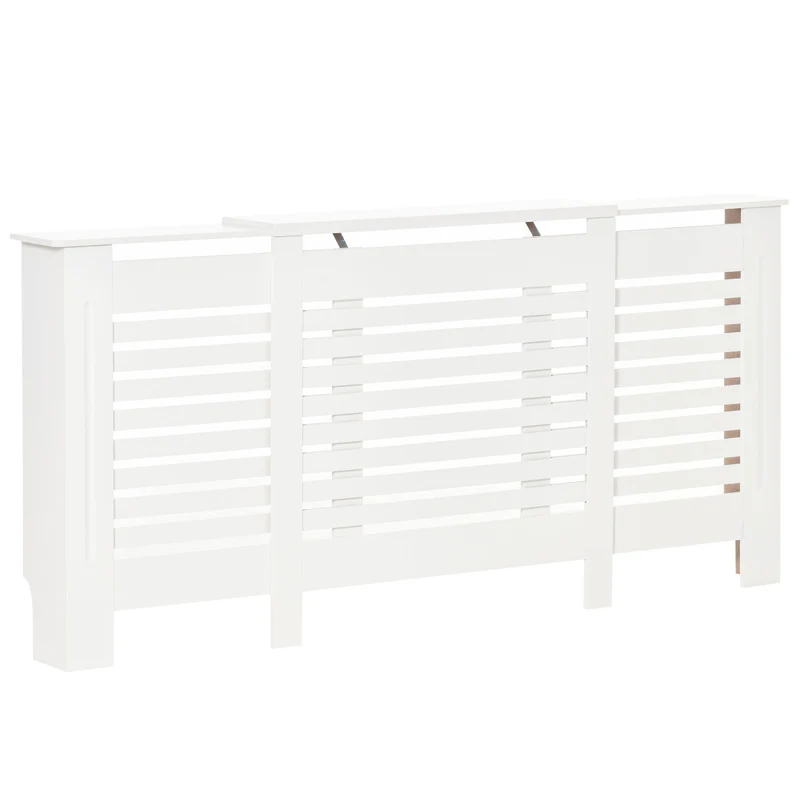 Easycomfort Mobile Copricalorifero Larghezza Regolabile e Mensola Superiore in MDF e Legno, 140-202x19x82.5cm, Bianco