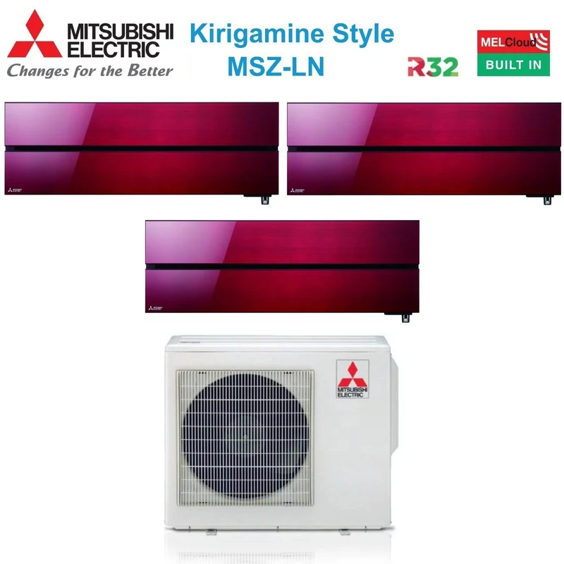 Mitsubishi Electric Trial Split-Klimaanlage Kirigamine Style Ruby Red 12000+12000+12000 mit MXZ-3F68VF R-32 integriertem WLAN