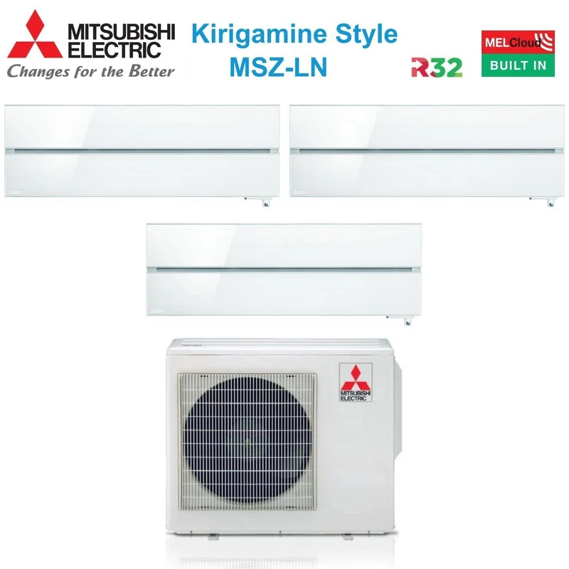 Mitsubishi Electric Trial Split-Klimaanlage Kirigamine Style Pearl White 9000+9000+12000 mit MXZ-3F54VF R-32 integriertem WLAN