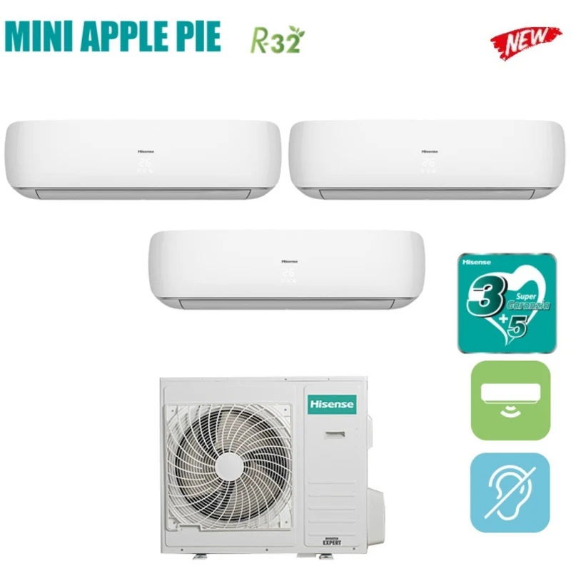 Klimaanlage Hisense Trial-Split Inverter Serie MINI APPLE PIE 12+12+12 mit 3AMW72U4RFA R-32 WLAN optional 12000+12000+12000 - New