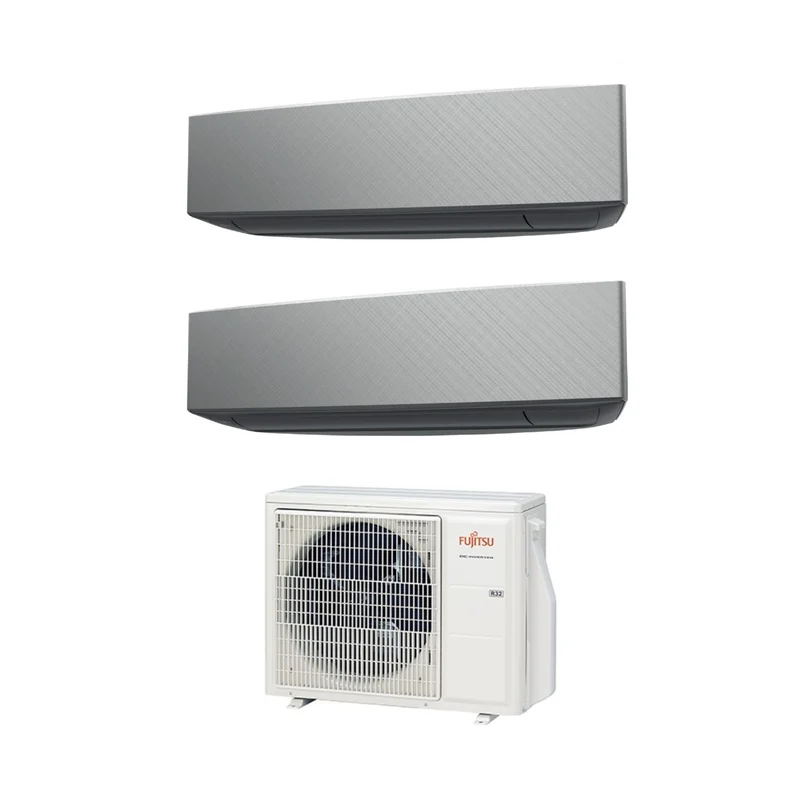 Fujitsu Dual Split Inverter Klimaanlage KE 7+12 Serie mit AOYG18KBTA2 R-32 WLAN optional 7000+12000 Farbe Silber – Neu