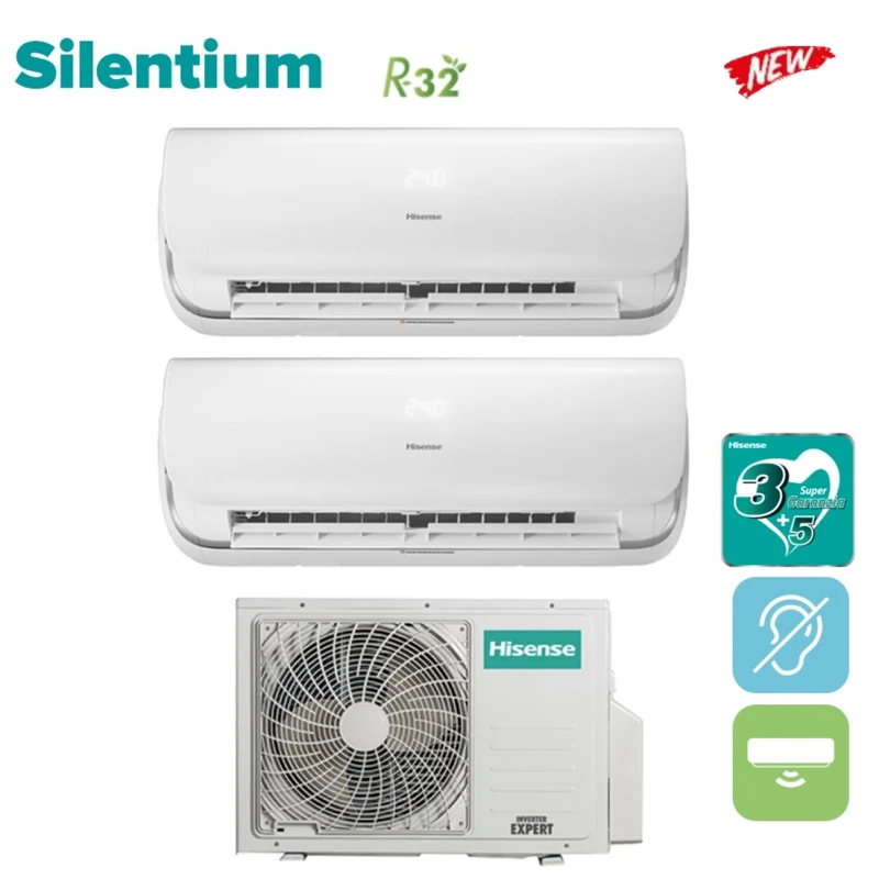 Hisense Dual Split Inverter Klimaanlage SILENTIUM 12+12 Serie mit 3AMW72U4RFA R-32 Integriertes Wi-Fi 12000+12000 - Neu