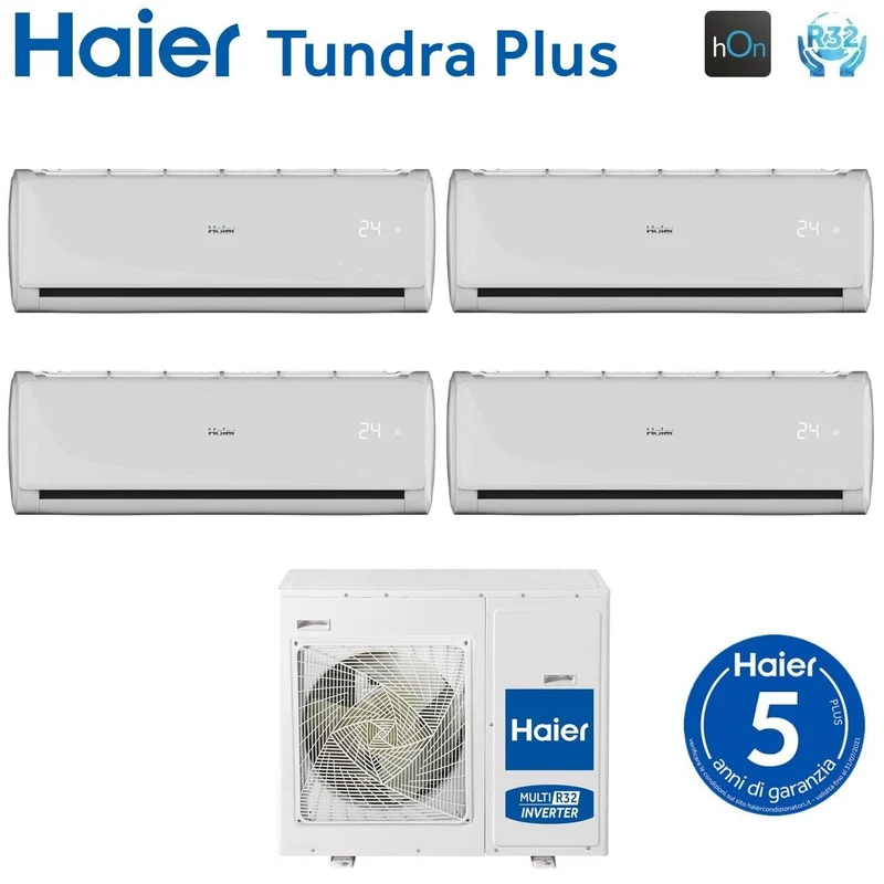 Haier Quadri Split Inverter-Klimaanlage TUNDRA PLUS Serie 7+7+7+12 mit 4U85S2SR3FA R-32 integriertem WLAN 7000+7000+7000+12000