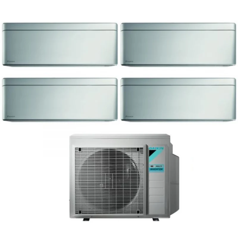 Daikin Bluevolution Quadri Split-Inverter-Panels für Klimaanlagen, stilvolles Gesamtsilber, Serie 9+9+9+9 mit 4MXM80N R-32, integriertem WLAN, 9000+9000+9000+9000 graue Farbe – italienische Garantie