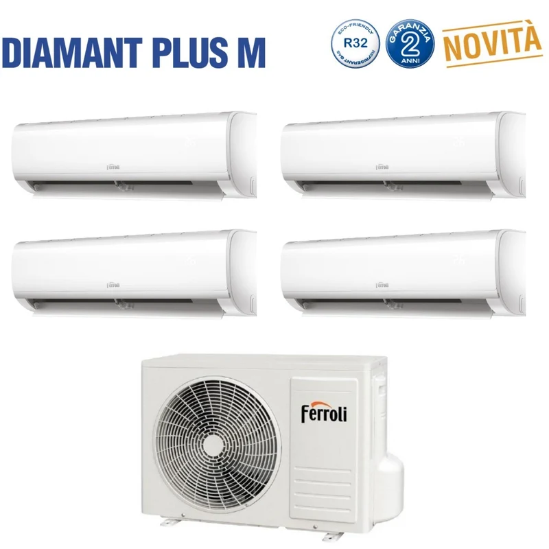 Ferroli Quadri Split Inverter-Klimaanlage DIAMANT PLUS Serie M 7+7+7+7 mit 28-4 R-32 integriertem WLAN 7000+7000+7000+7000 – Neu
